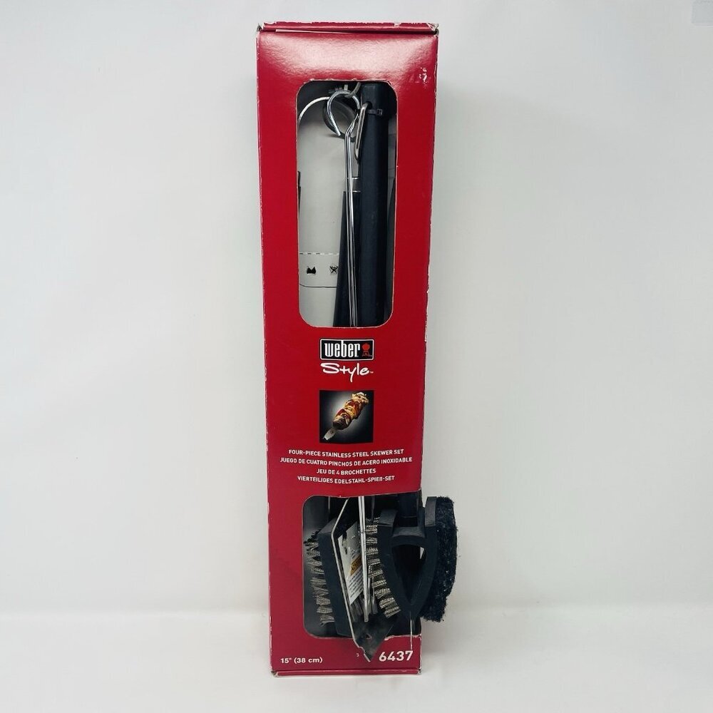 Weber‎ Style Grilling 4 Piece Stainless Steel Skewer Set with Brushes 15" Long